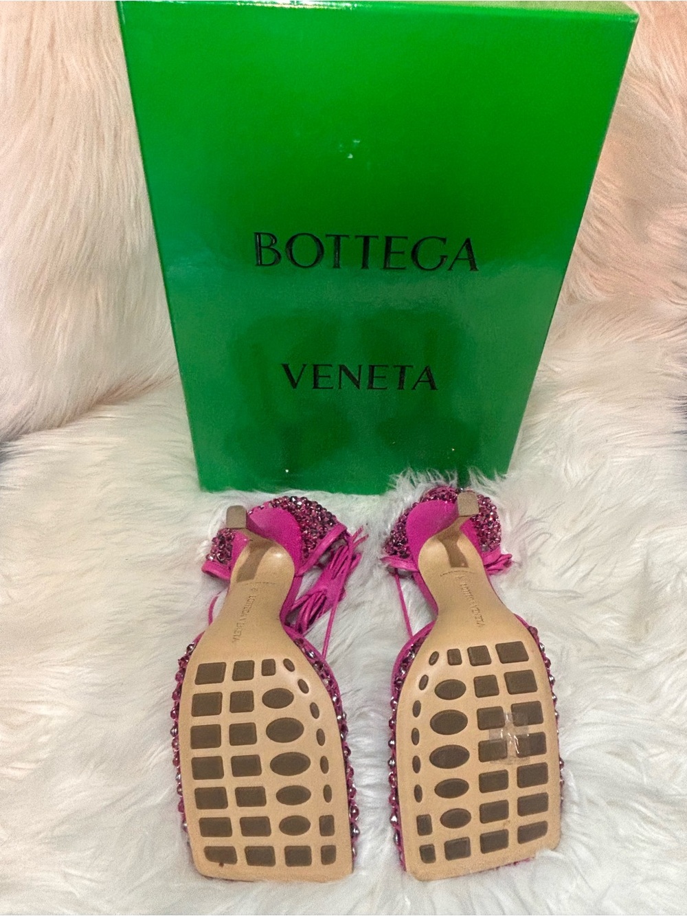 Bottega Veneta Hot Pink Crystal Embellished Strappy Heels - Picture 3 of 6